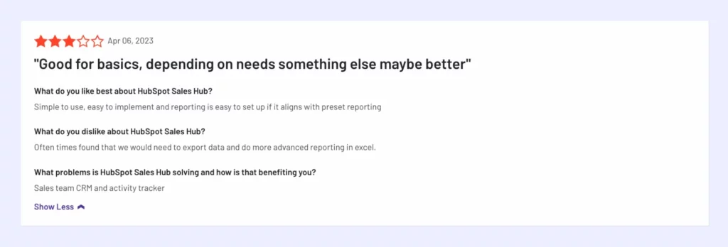 Customer Review about benefits of Hubspot's