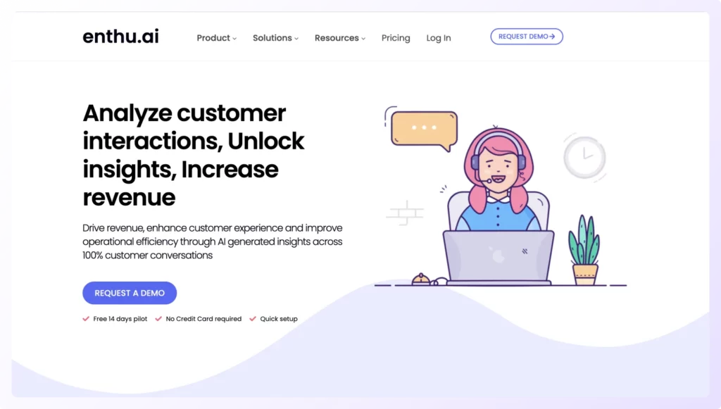 landing page of Enthu.AI sales call analysing tool