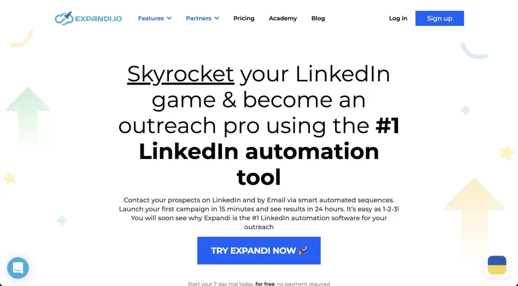 A screenshot of the LinkedIn automation tool, Expandi's landing page.