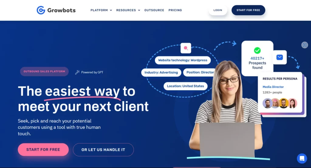 Growbots sales engagement software that helps you get prospecting data