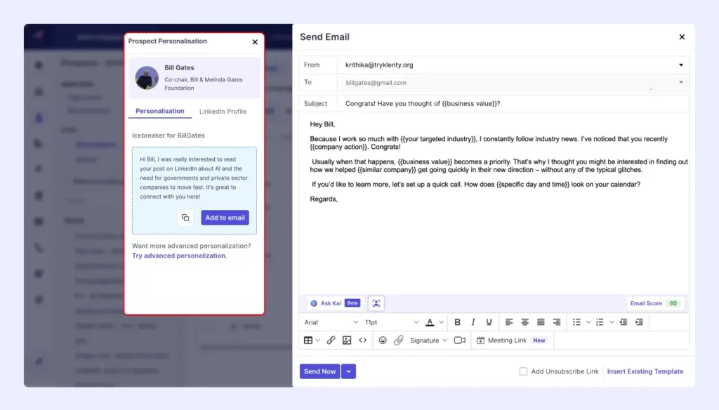 Kai offers personalized email opener