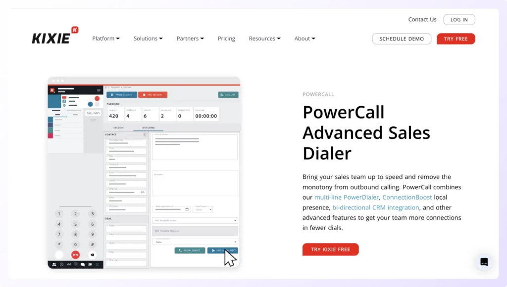 best cold calling software Kixie Powercall landing page
