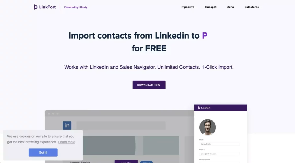 A screenshot of LinkedIn prospecting tool, Linkport's landing page.