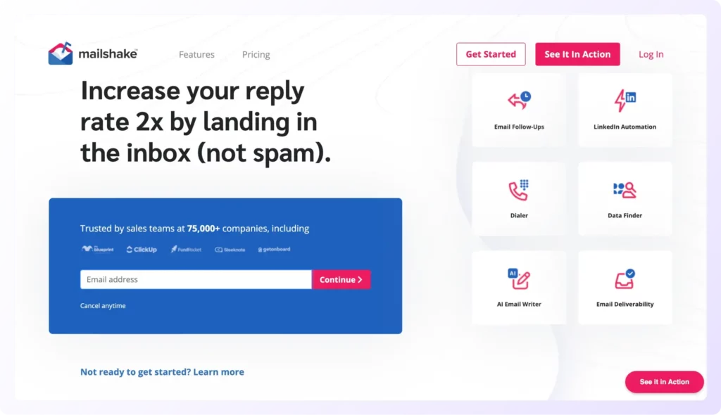 mailshake email sequence software landing page