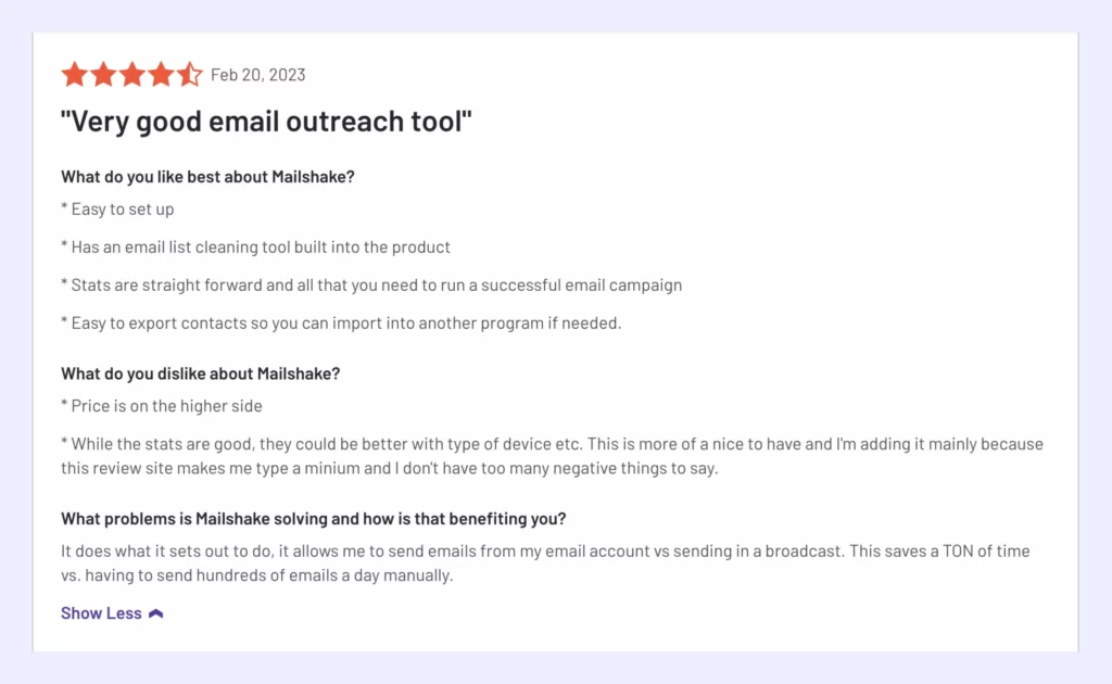 Review about Mailshake's email outreach