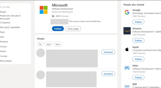 Microsoft search in LinkedIn