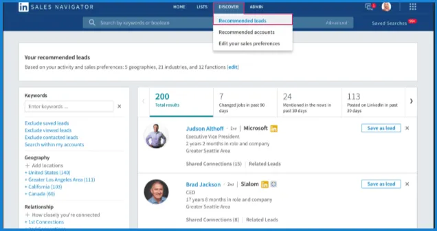 recommended leads linkedIn sales navigator linkedIn for b2b sales